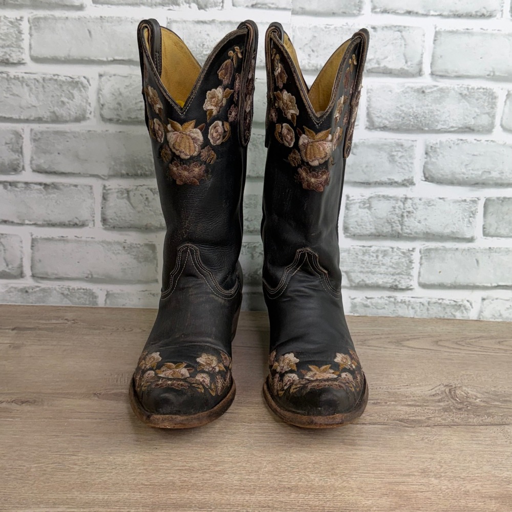 Cavender's Floral Embroidered Leather Western Cowboy Boots 8.5 B - Picture 3 of 8
